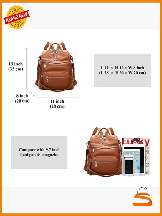 Genuine Leather Backpack Purse with Laptop Compartment - Large Shoulder Bag main image 5